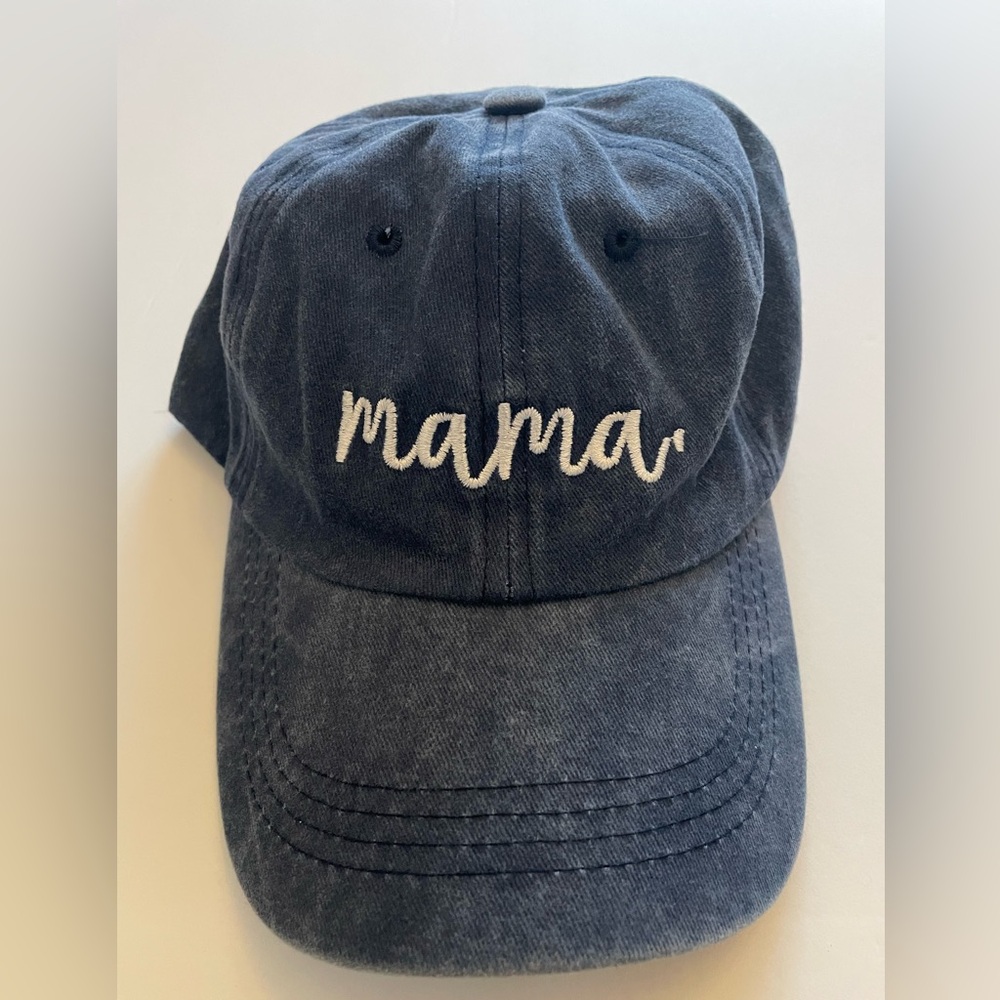Mama Distressed Blue Denim Look Adjustable Baseball Cap Hat